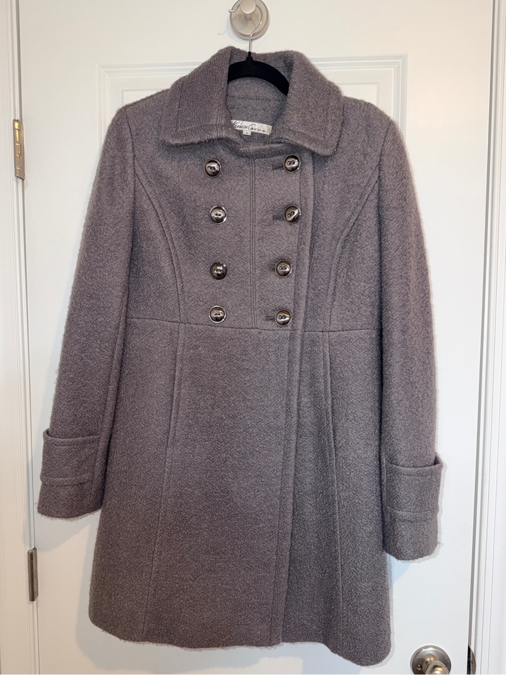 Kenneth Cole New York Double-Breasted Bouclé Wool-Blend Coat Charcoal/Slate